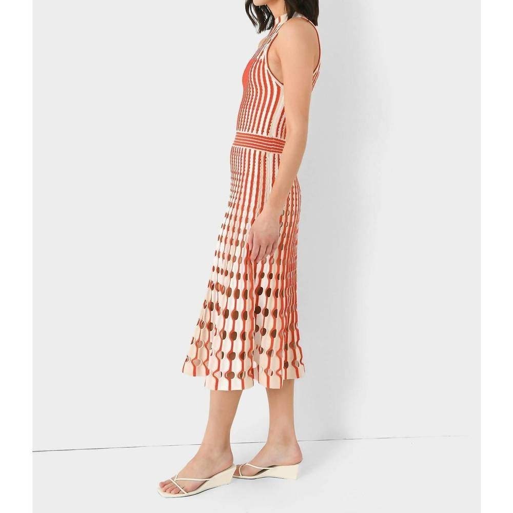 JONATHAN SIMKHAI Nash Midi Dress in Flame Multi Large NEW Retro - Picture 2 of 11